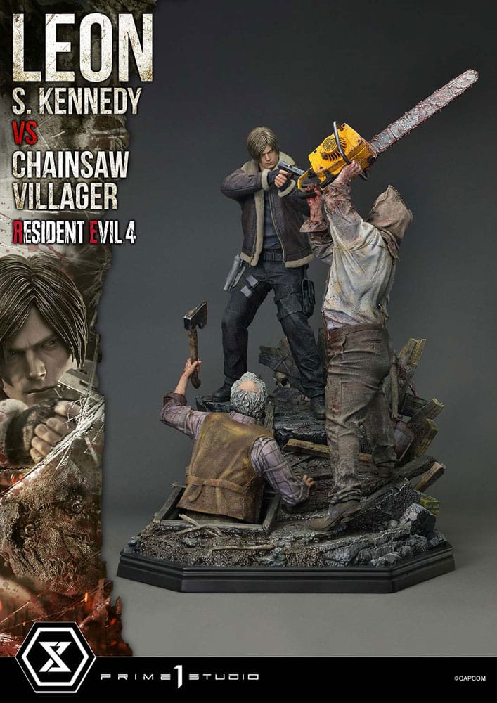Resident Evil 4 Estatua Ultimate Premium Masterline Series 1/4 Leon S. Kennedy vs. Chainsaw Villager 76 cm